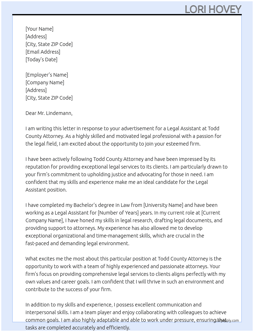 Legal Assistant At Todd County Attorney Cover Letter