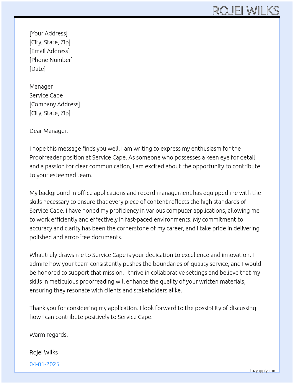 Cover letter for proof reader - LazyApply