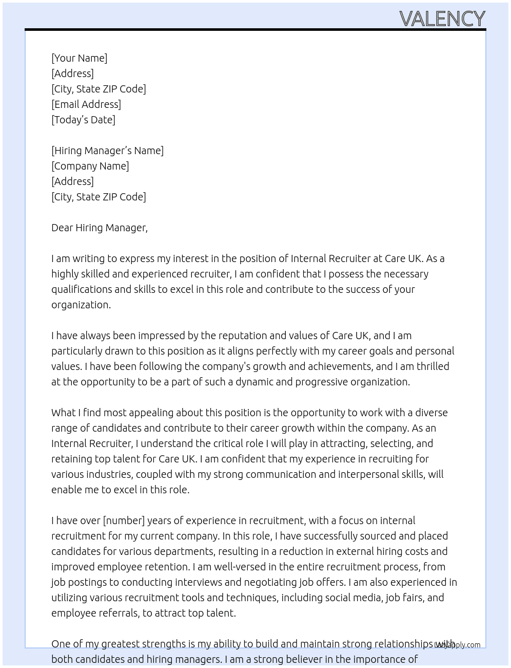Internal Recruiter At Care Uk Cover Letter