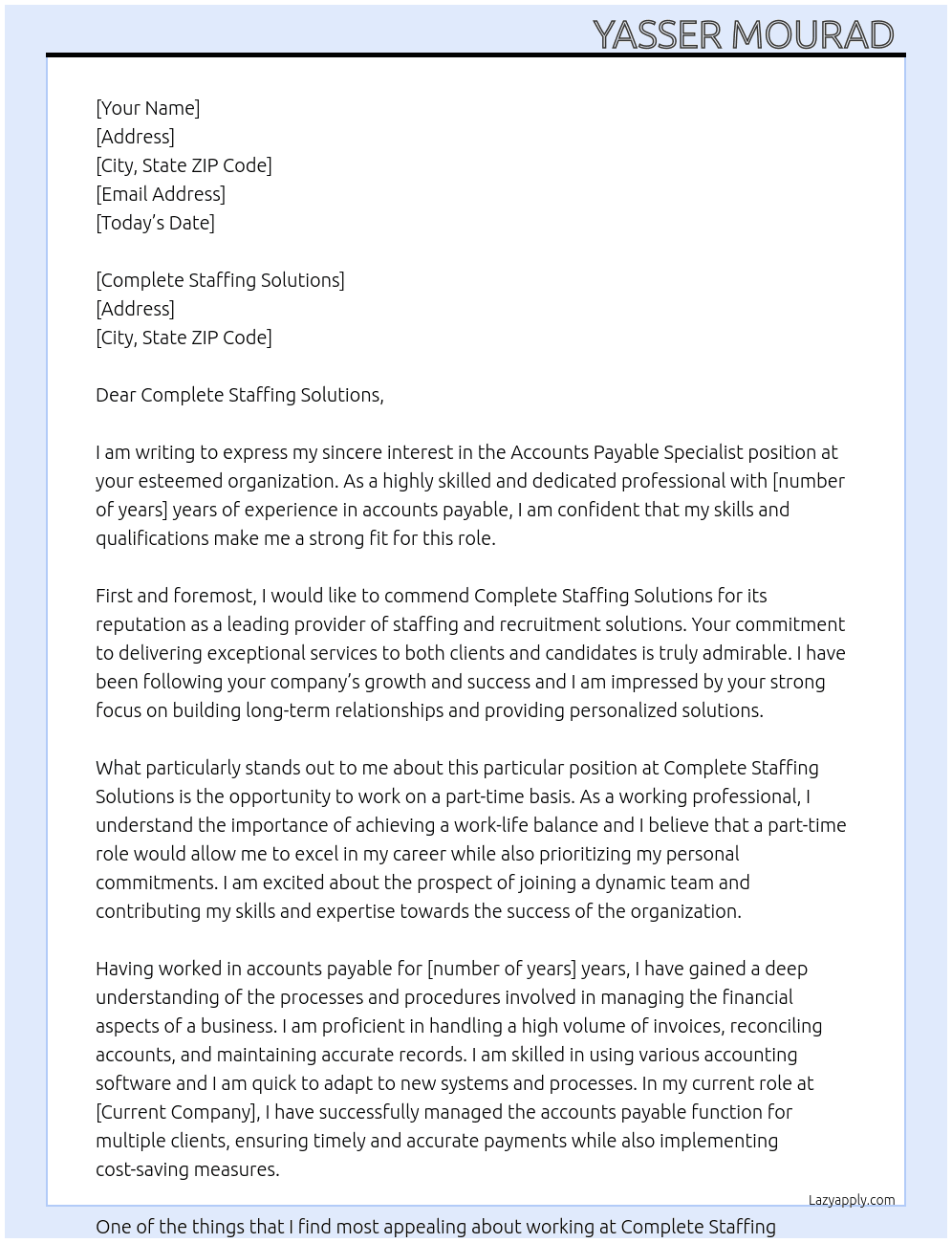 Accounts Payable Specialist At Complete Staffing Solutions Cover Letter