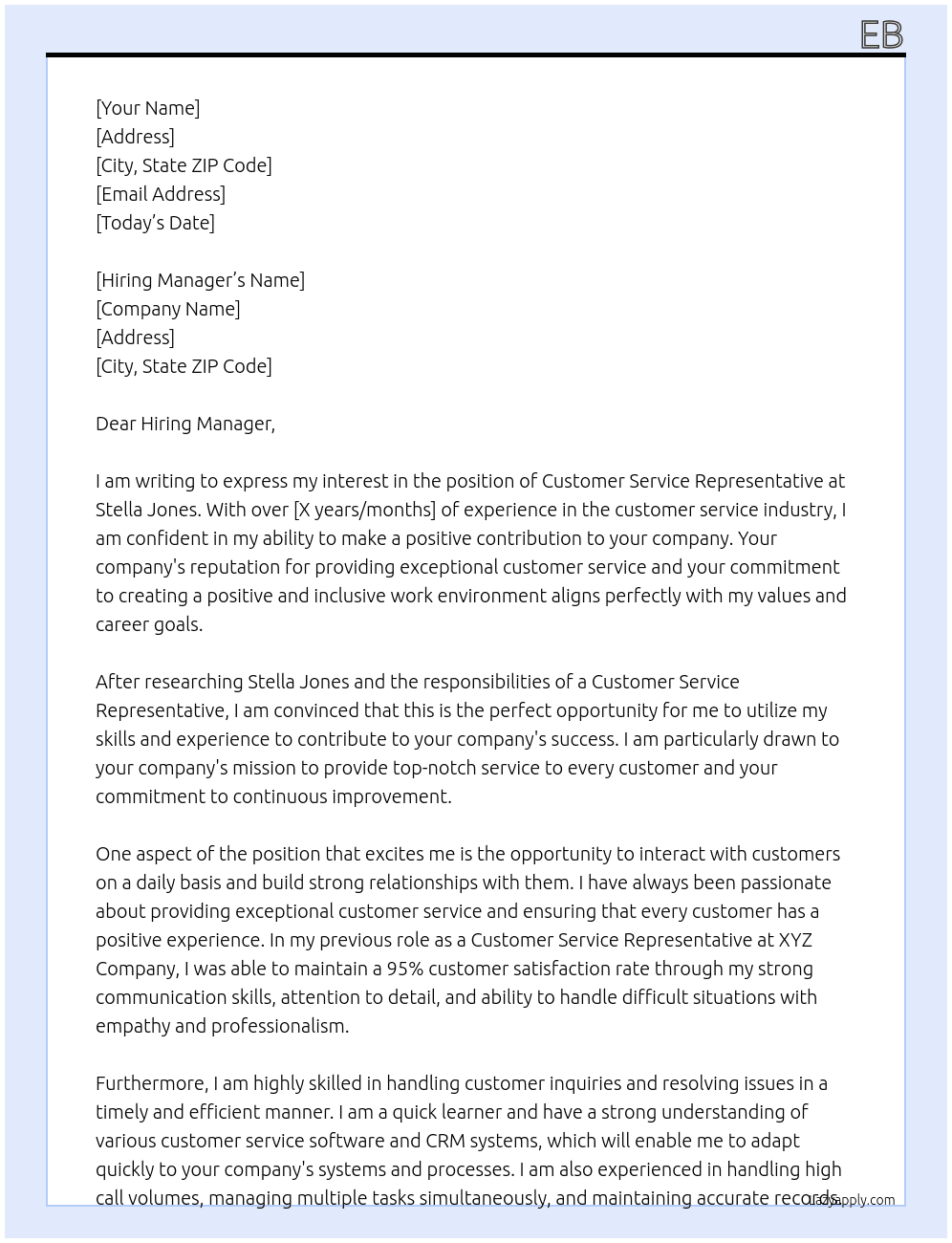  Customer Service Representative  At Stella Jones Cover Letter