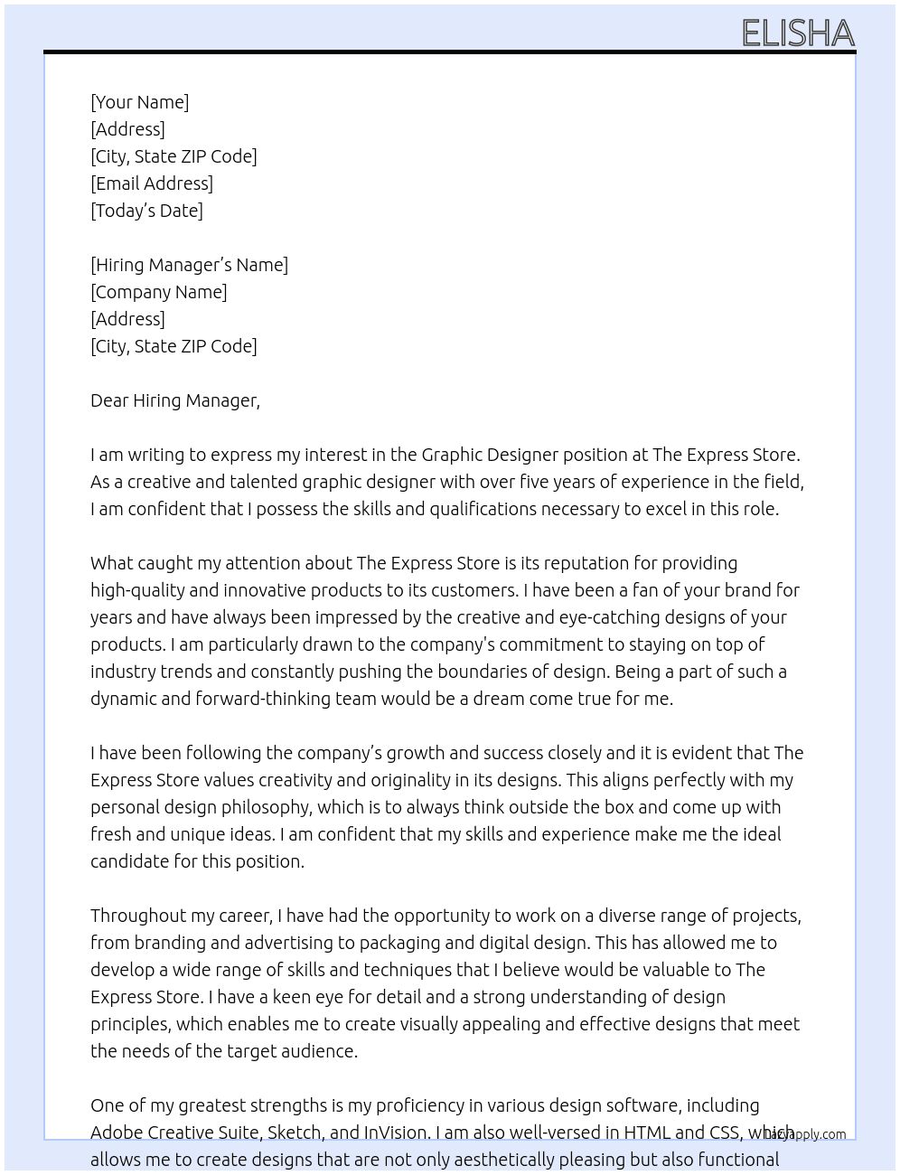 Graphic Designer At The Express Store Cover Letter