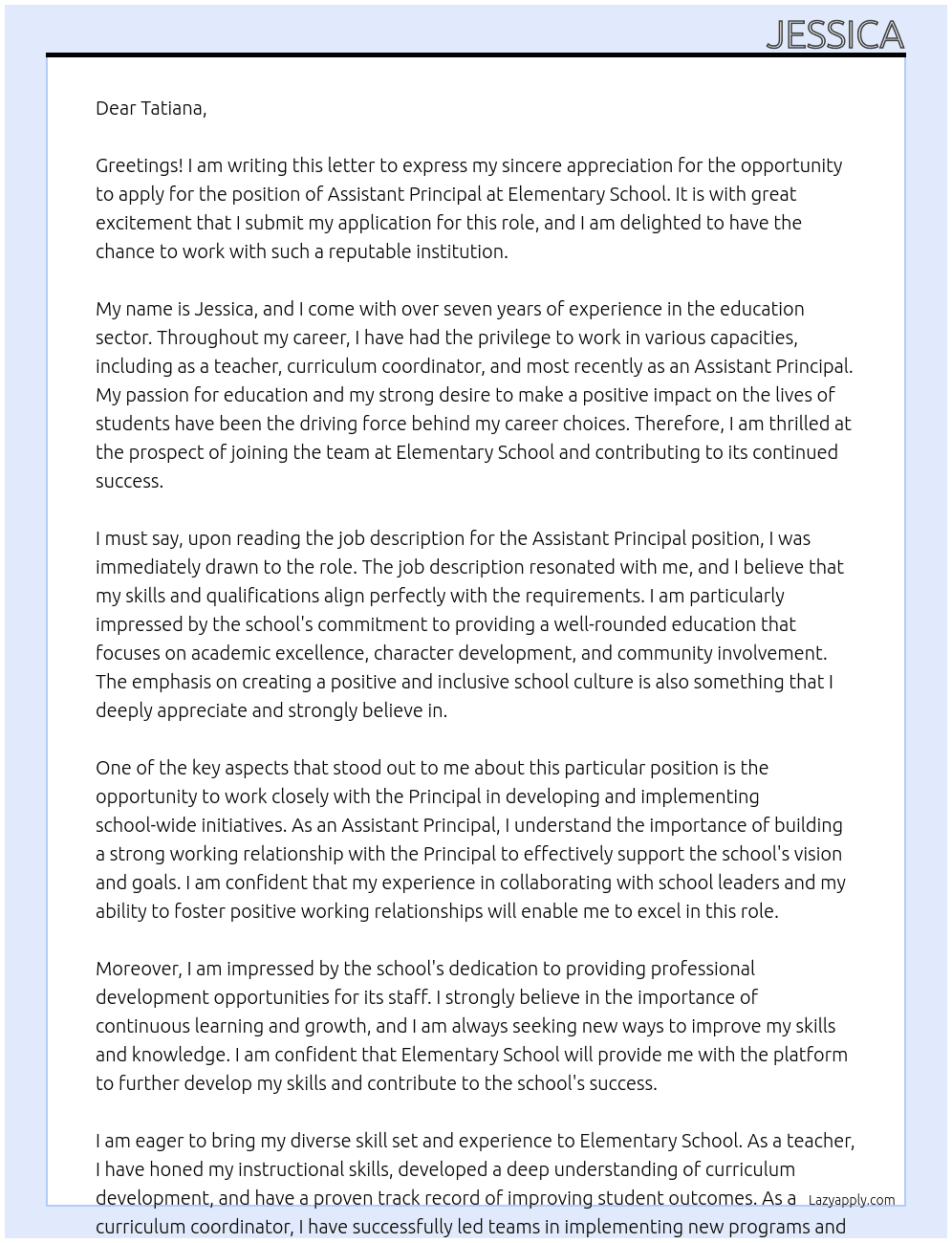 Assistant Principal At Elementary School Cover Letter