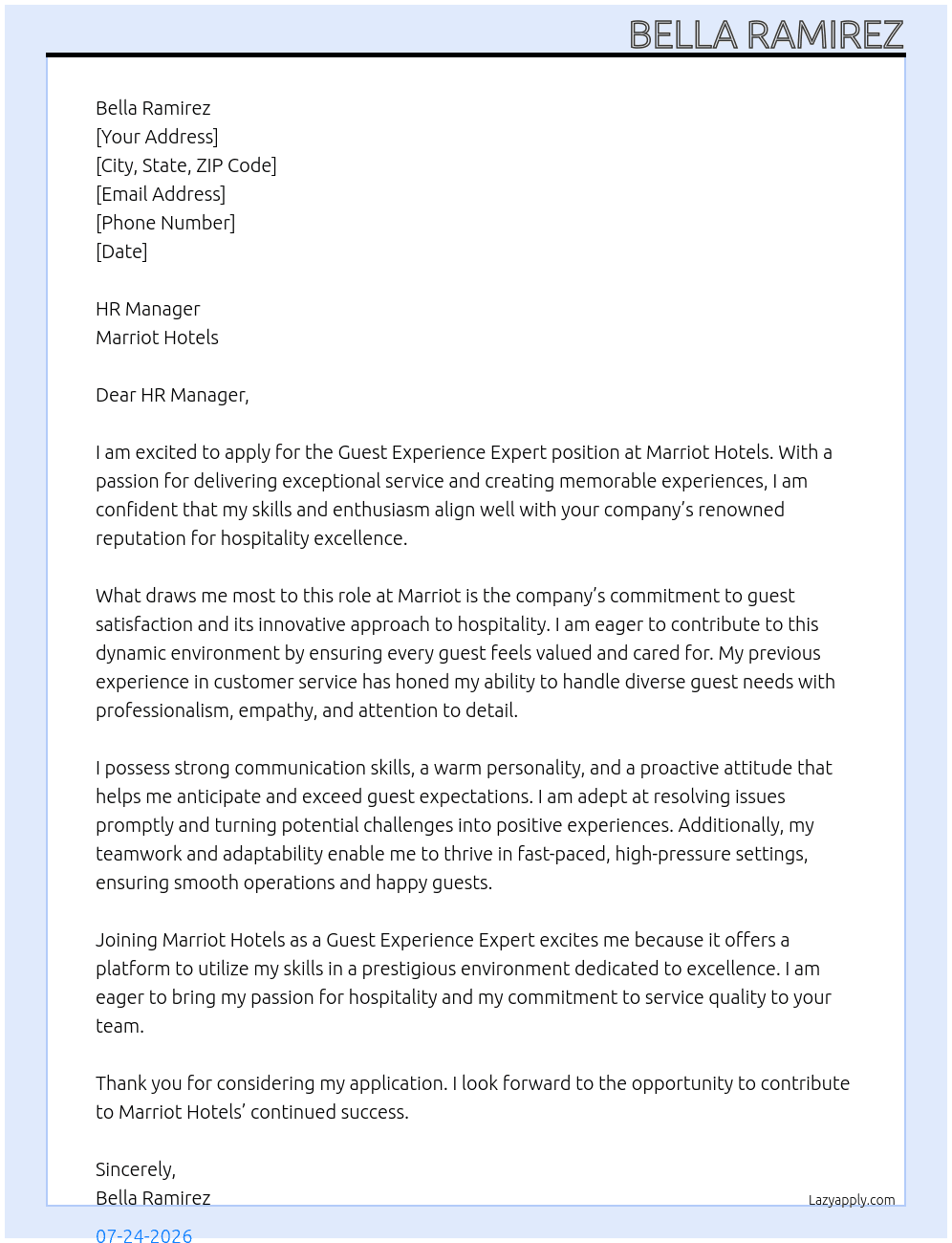 Cover letter for guest experience expert position - LazyApply