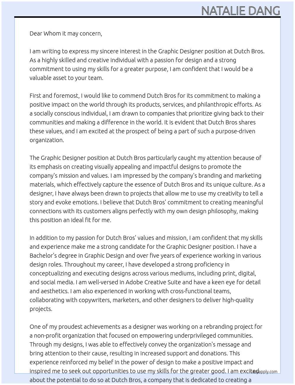 Graphic Designer At Dutch Bros Cover Letter