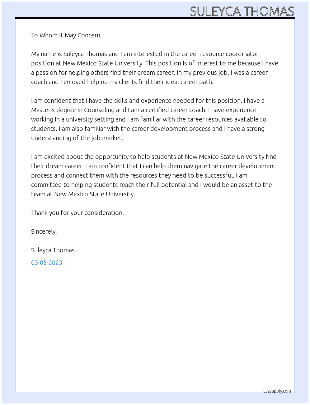 Career Resource Coordinator At New Mexico State University Cover Letter