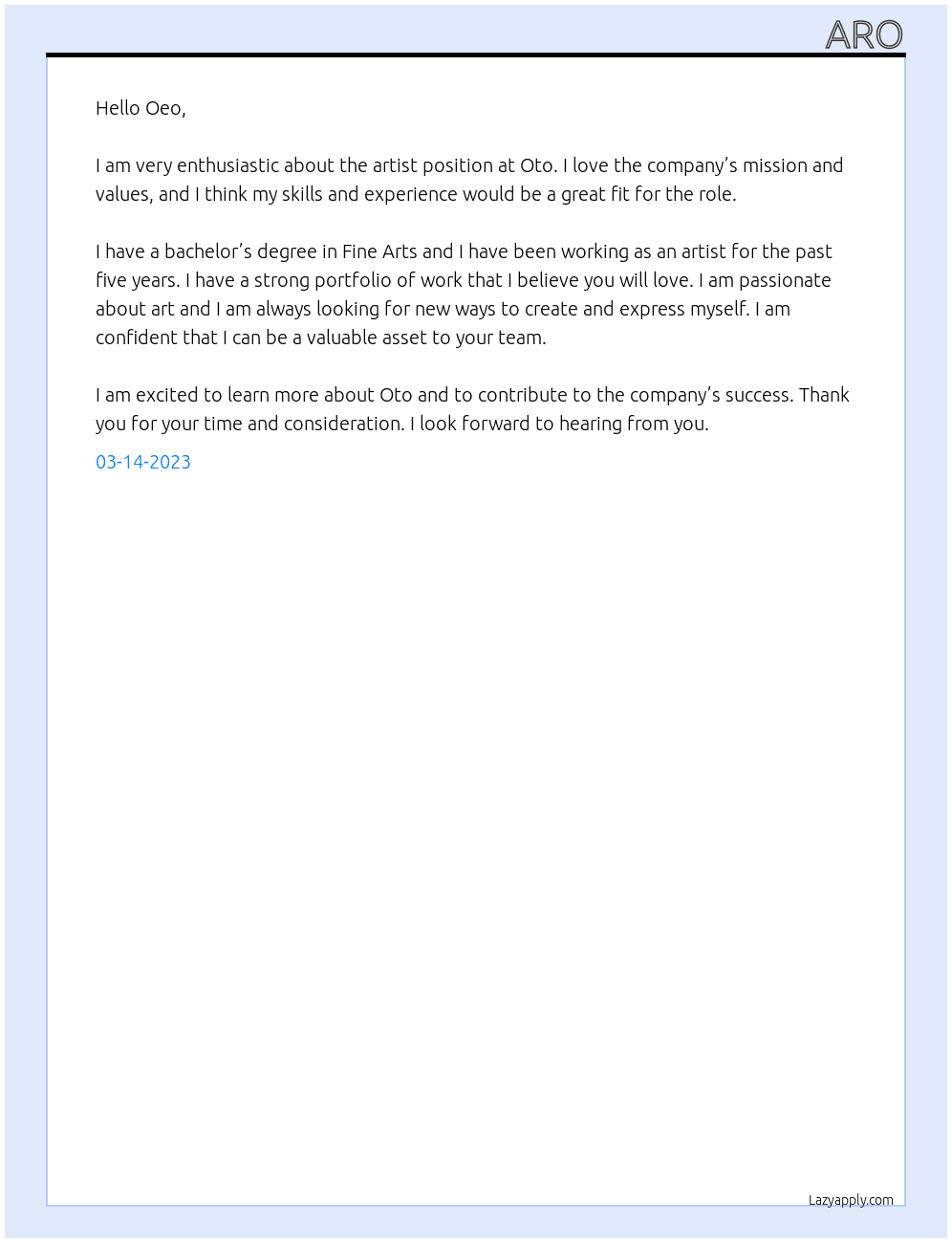 artist At oto Cover Letter