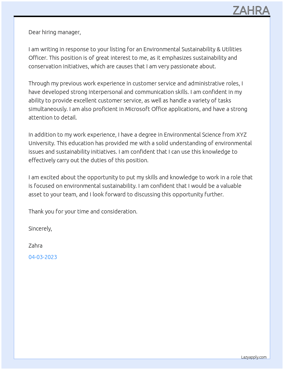Environmental Sustainability & Utilities Officer At City of Boroondara Cover Letter