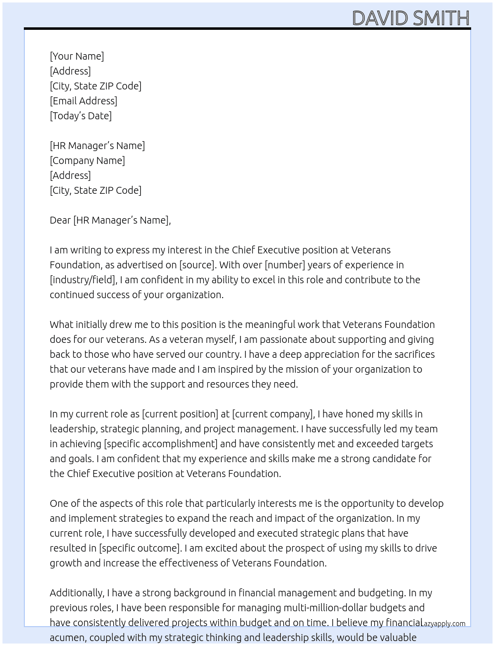 chief executive At Veterans Foundation Cover Letter