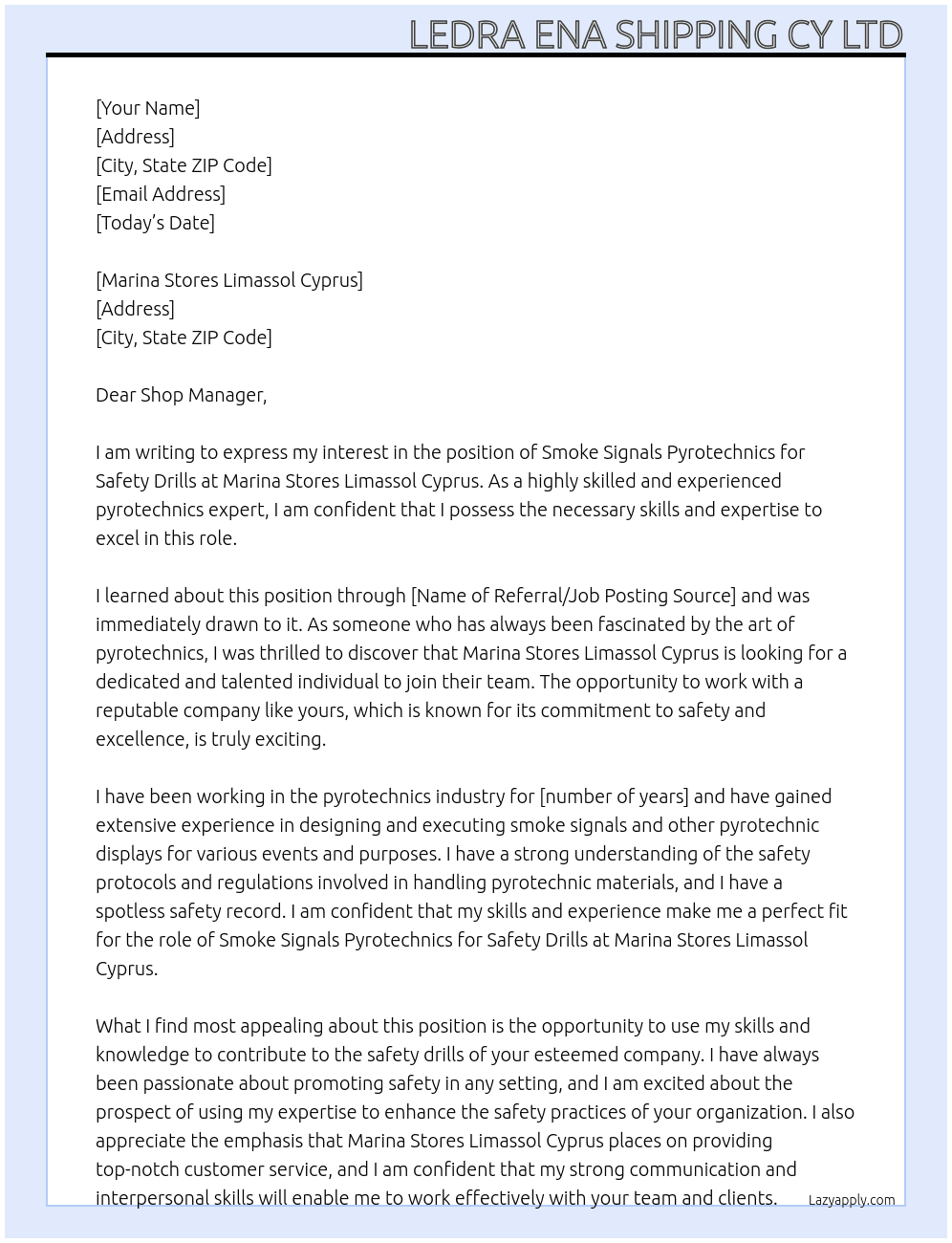 Cover letter for smoke signals pyrotechnics for safety drills - LazyApply