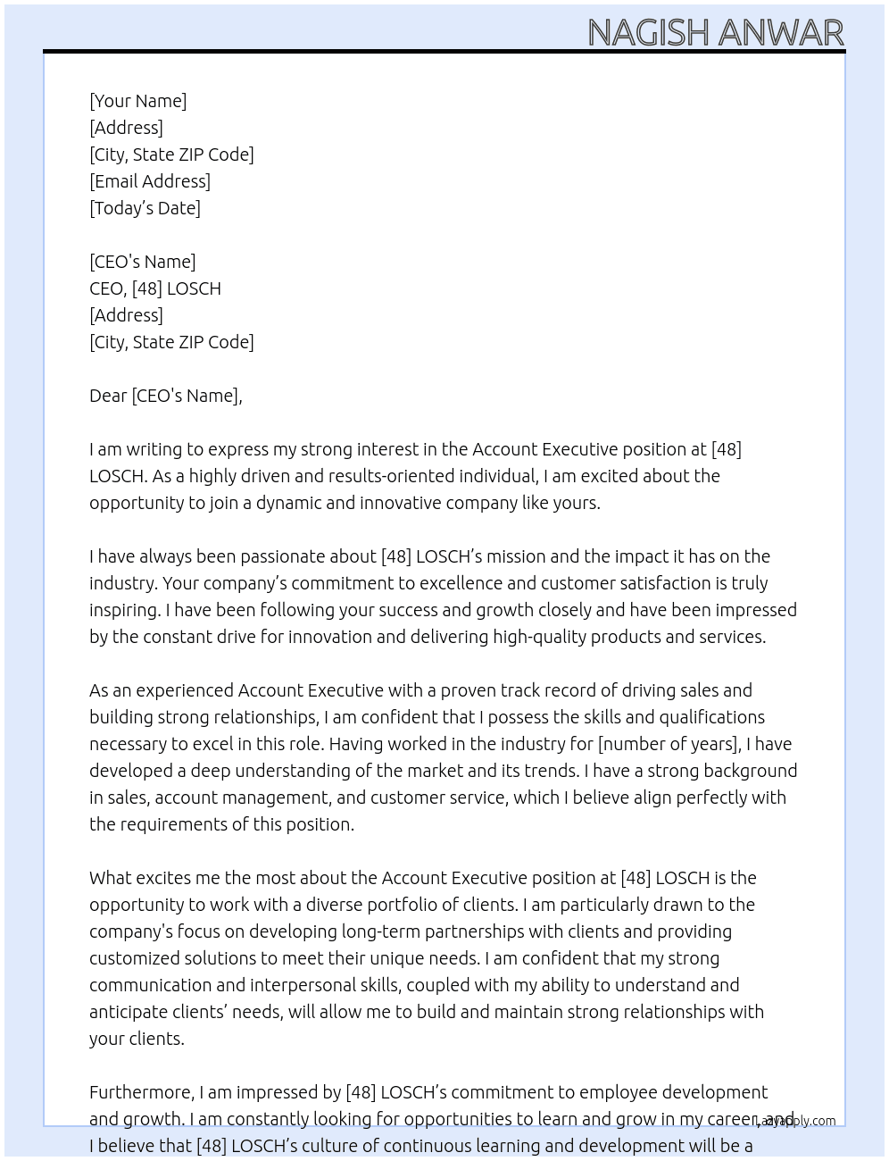 Account executive  At [48] LOSCH Cover Letter