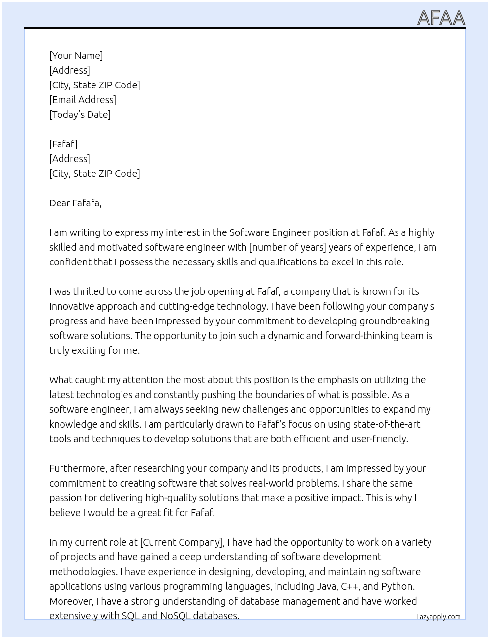 software engimeer At fafaf Cover Letter