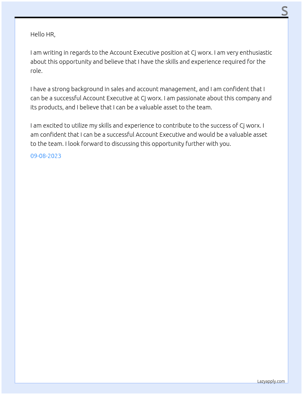 Account Executive At Cj worx Cover Letter