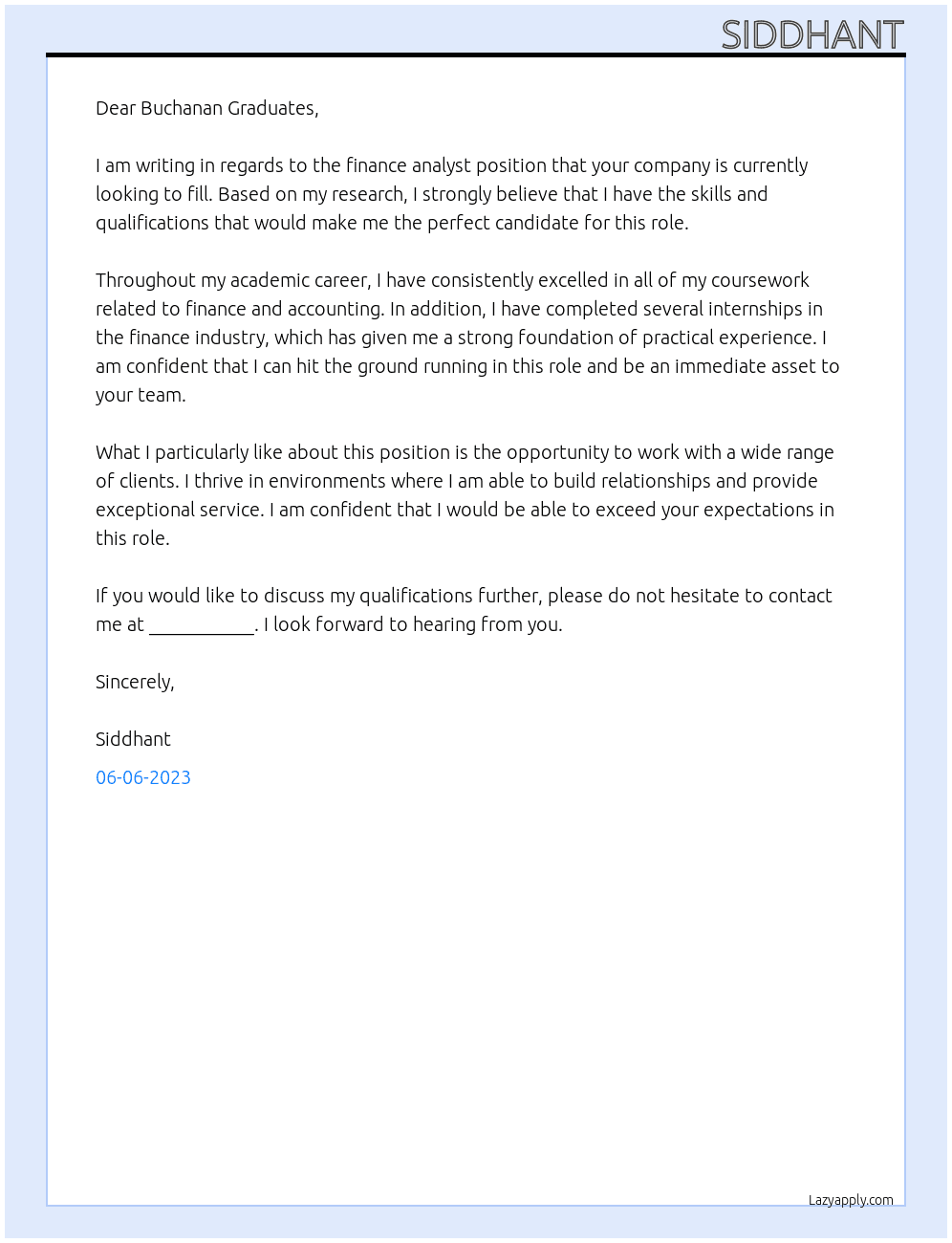 finance analyst At accountant Cover Letter
