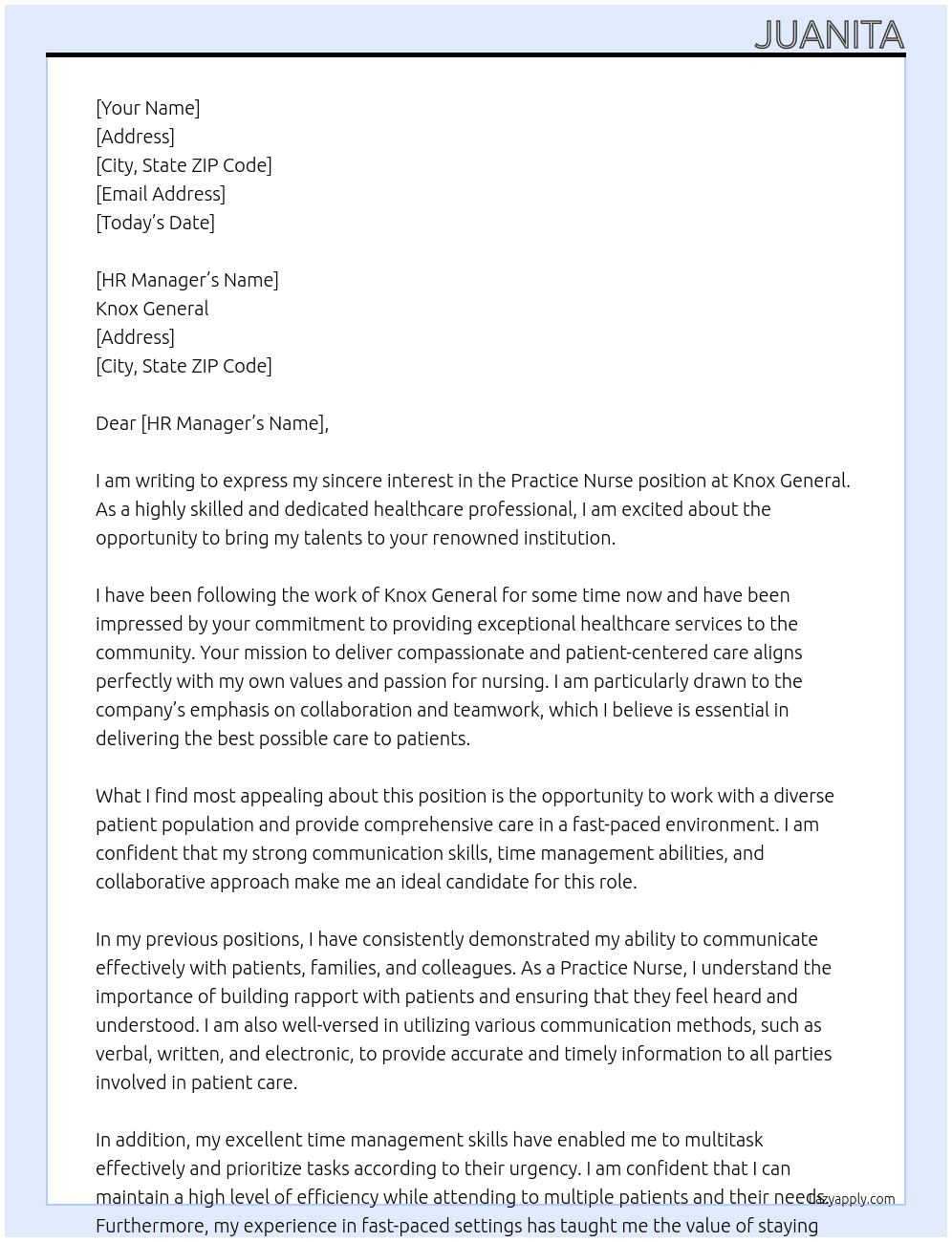 Practice Nurse At Knox General Cover Letter