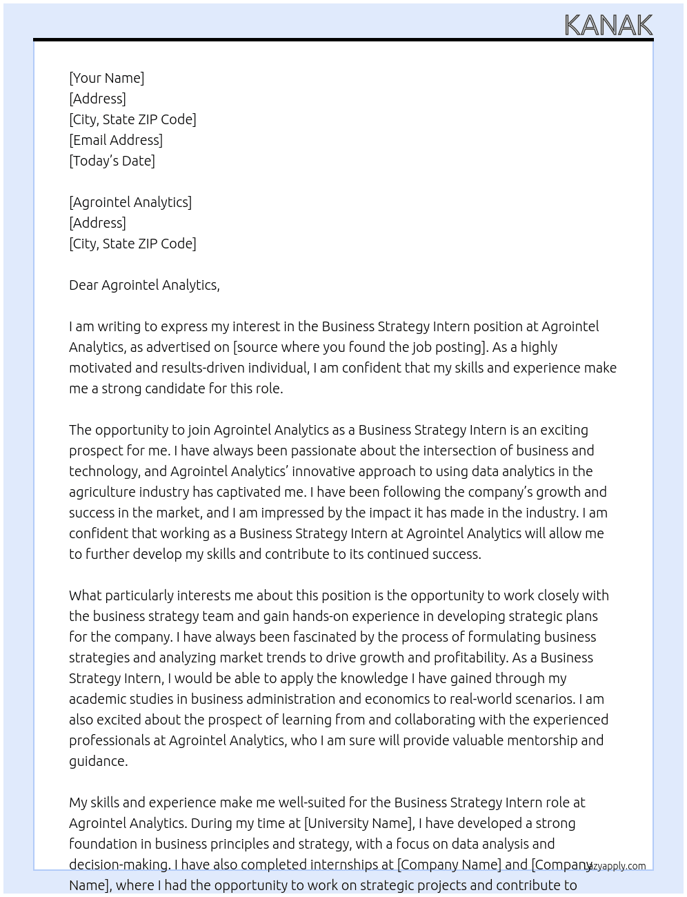 Business strategy Intern At Agrointel Analytics Cover Letter