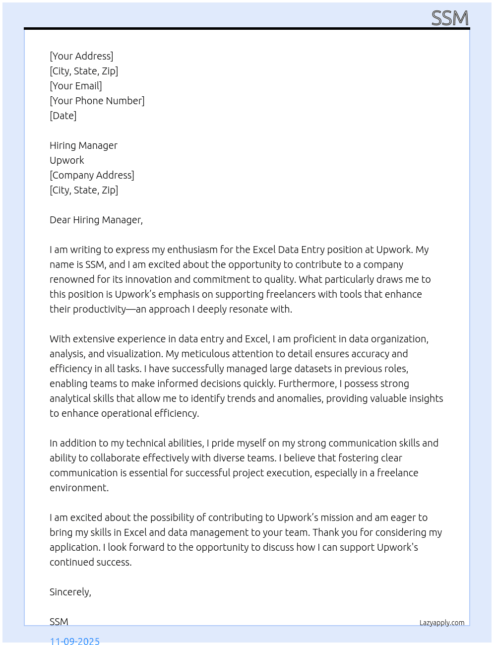 Cover letter for excel data entry - LazyApply