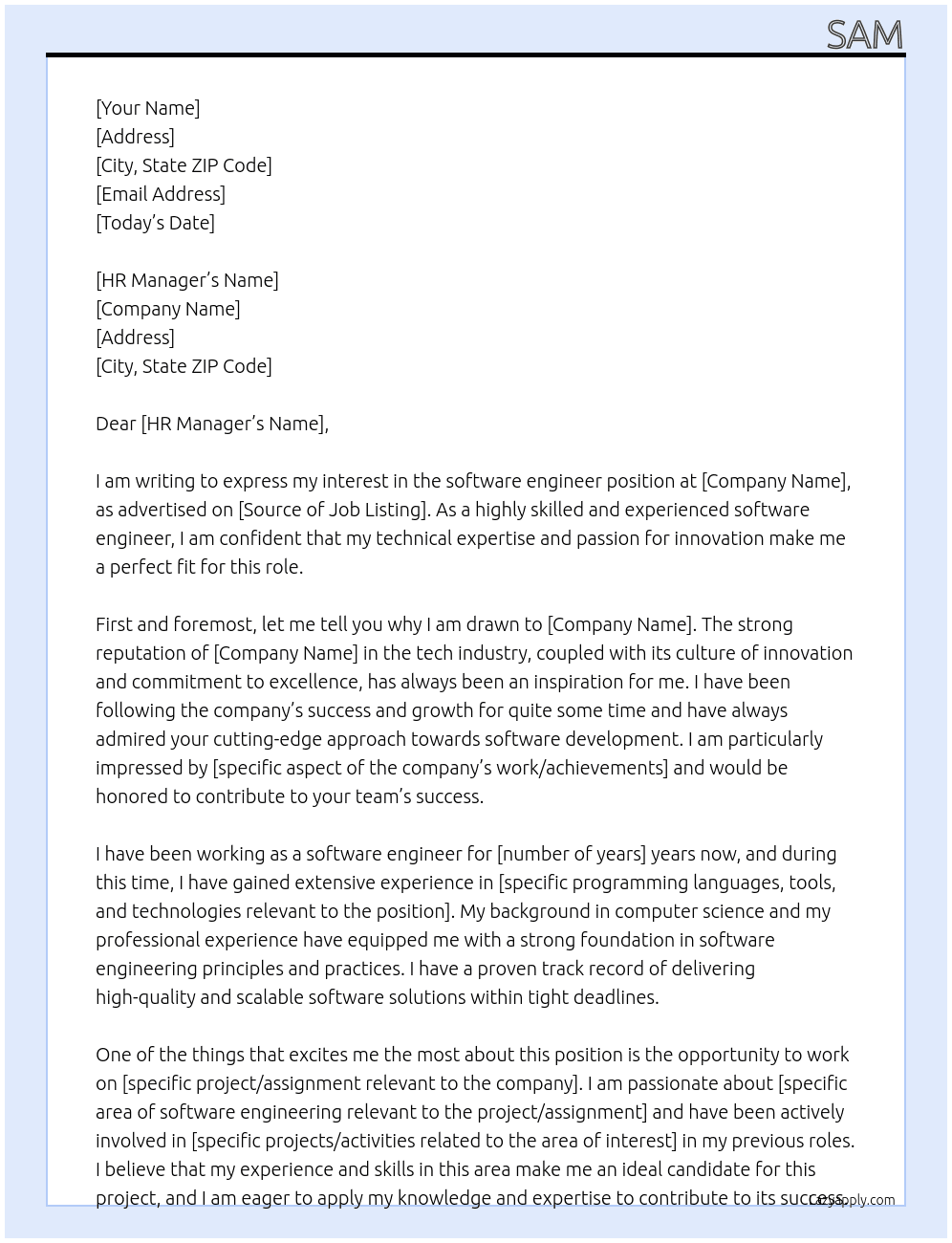 software engineer At Coompany Cover Letter