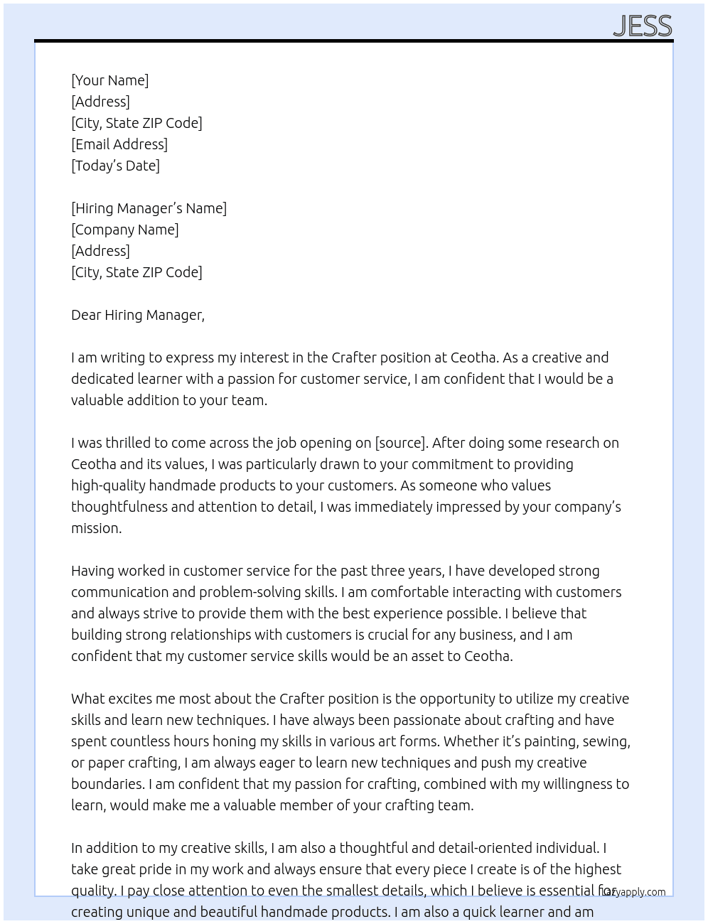 Crafter At Ceotha Cover Letter