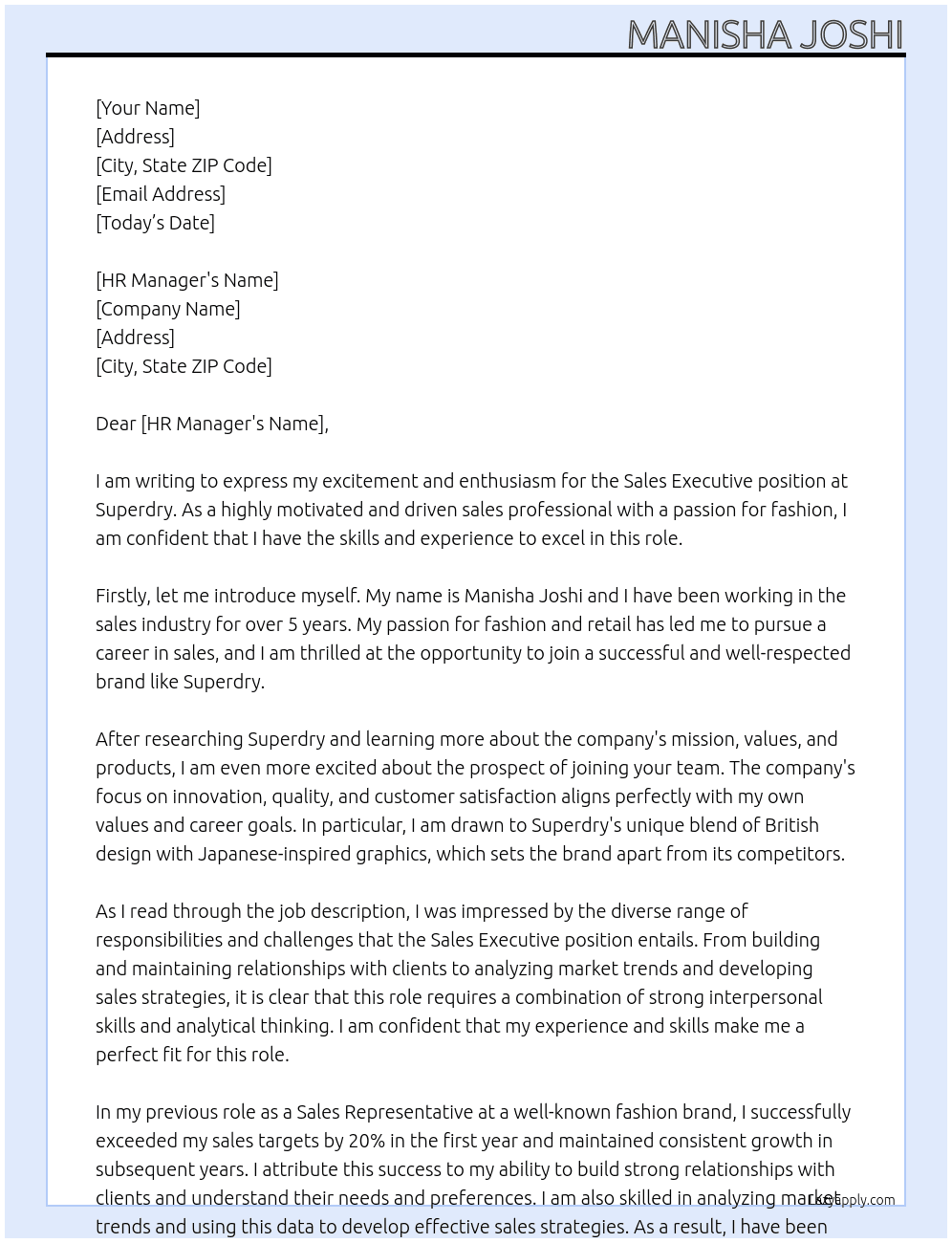 Sales Executive At Superdry Cover Letter