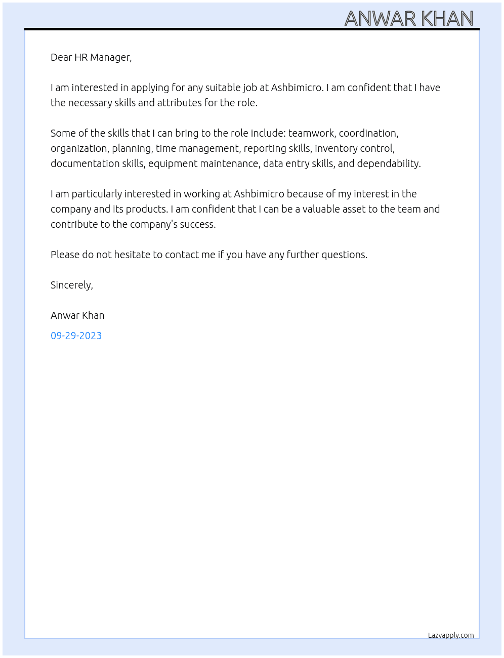 Any suitable Job At Ashbimicro Cover Letter