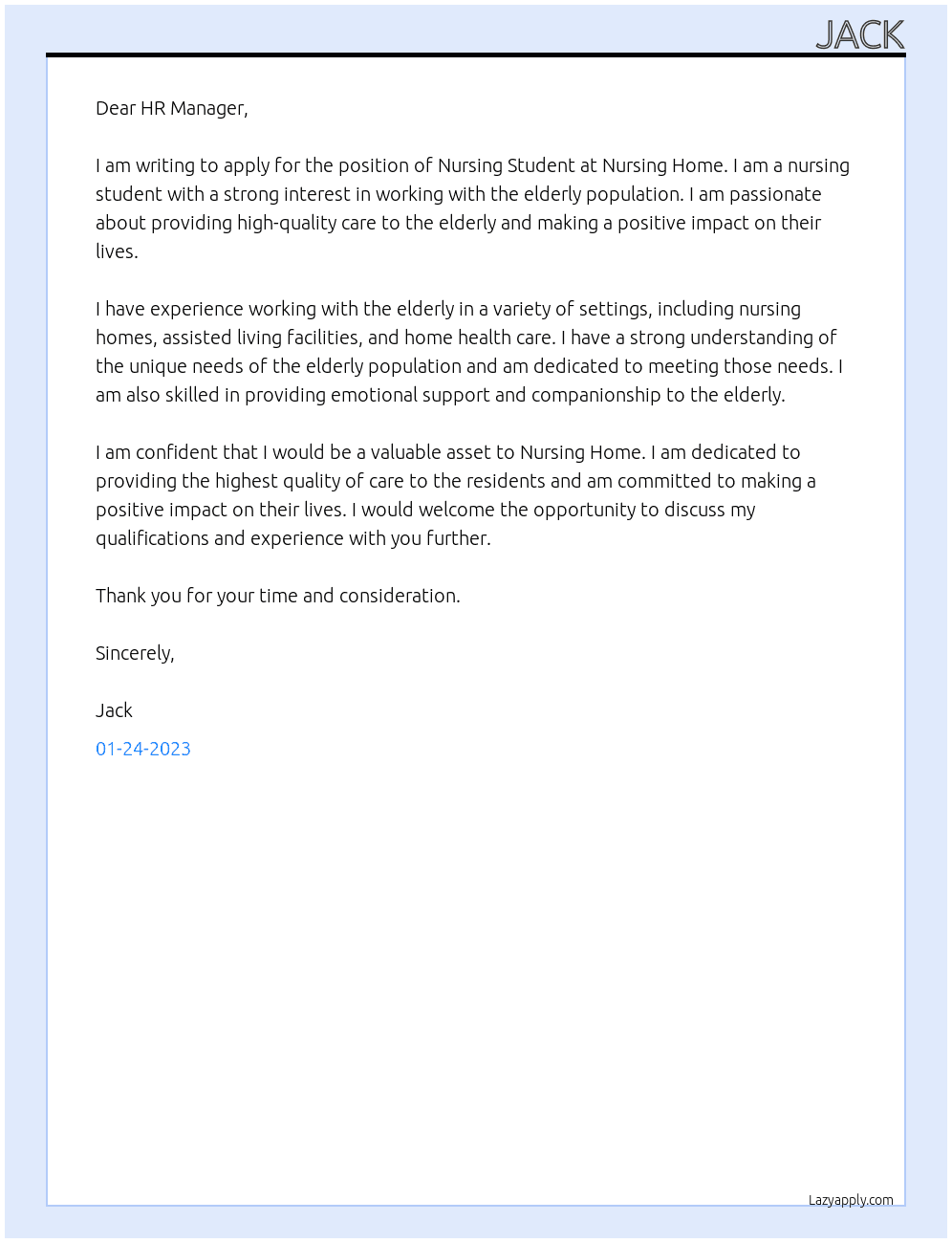 Nursing Student At Nursing Home Cover Letter