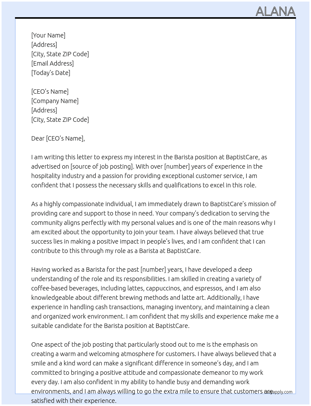 barista  At baptistcare Cover Letter