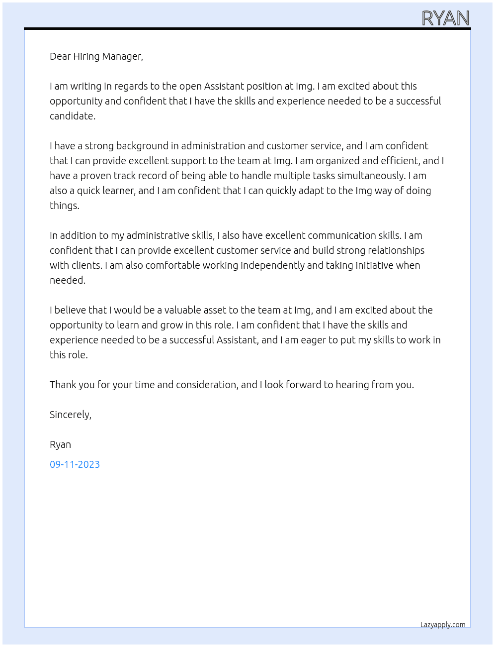 Assistant At Img Cover Letter