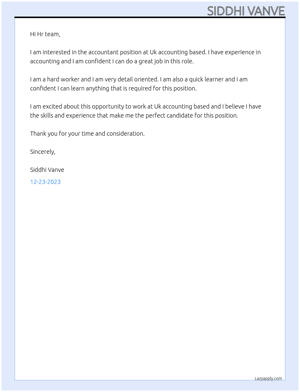 Accountant At Uk accounting based Cover Letter