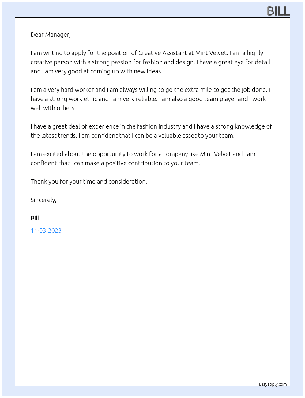 Creative Assistant At Mint Velvet Cover Letter