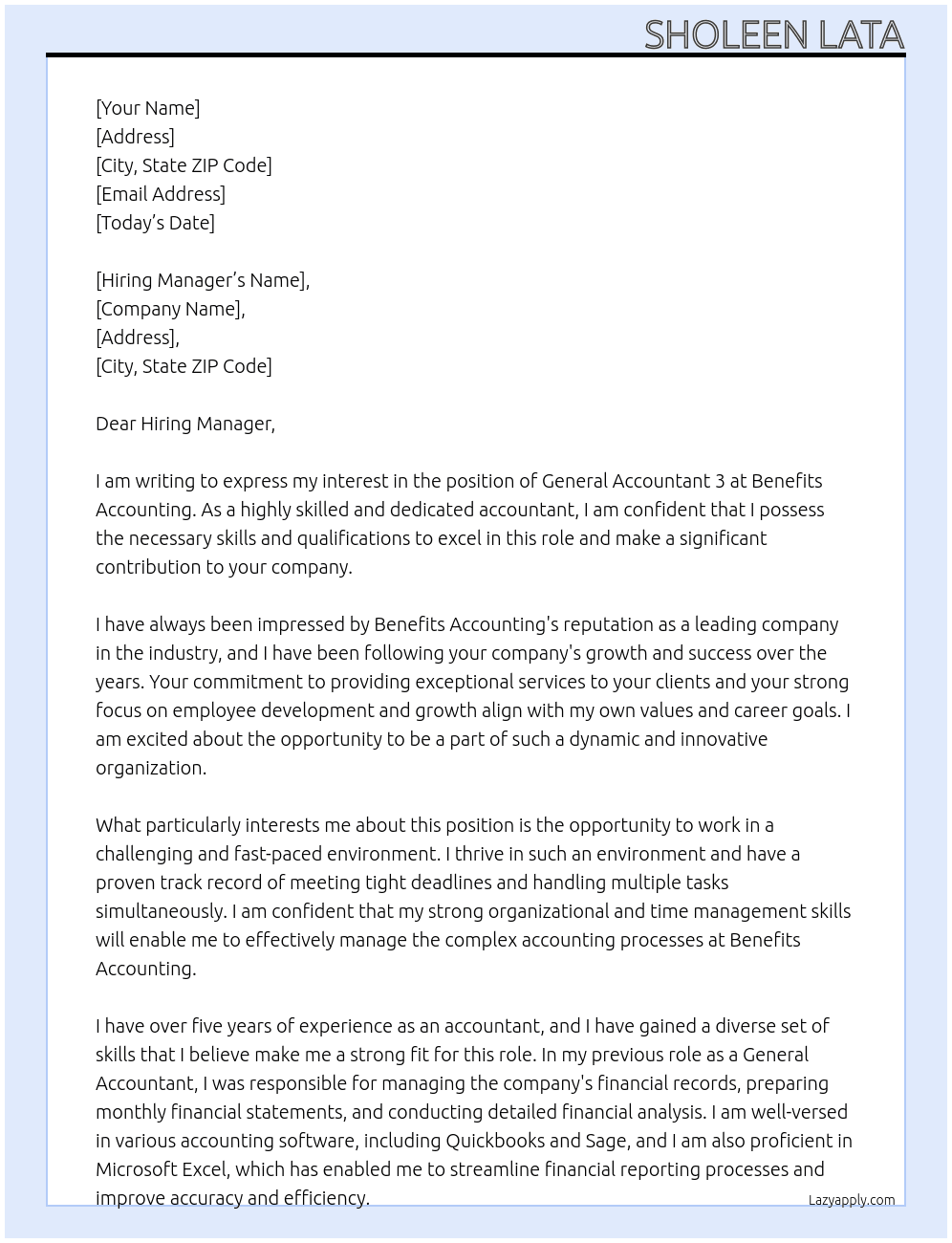 General Accountant 3 At Benefits Accounting Cover Letter