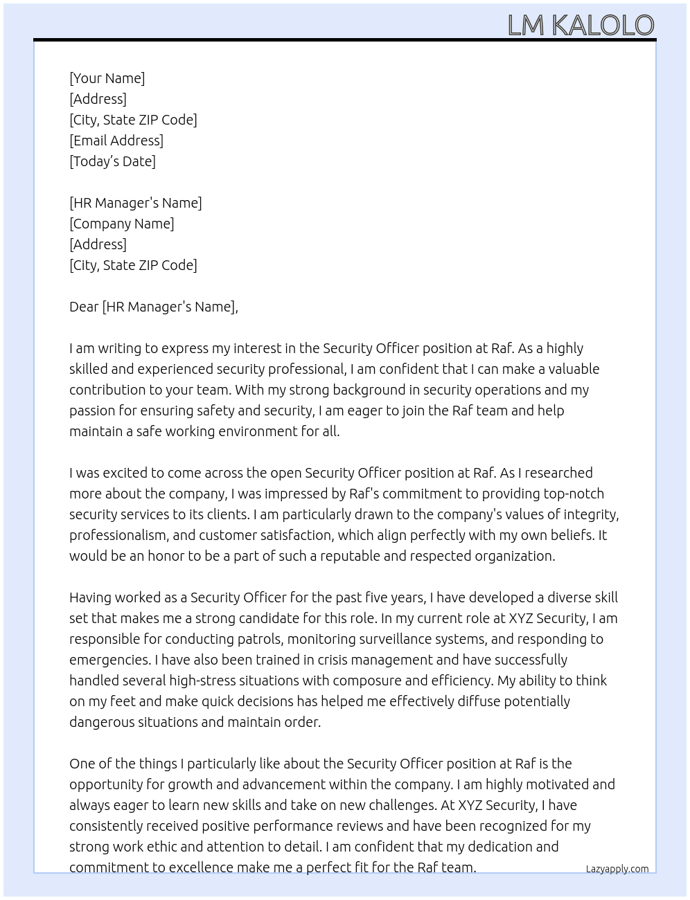 security officer At Raf Cover Letter