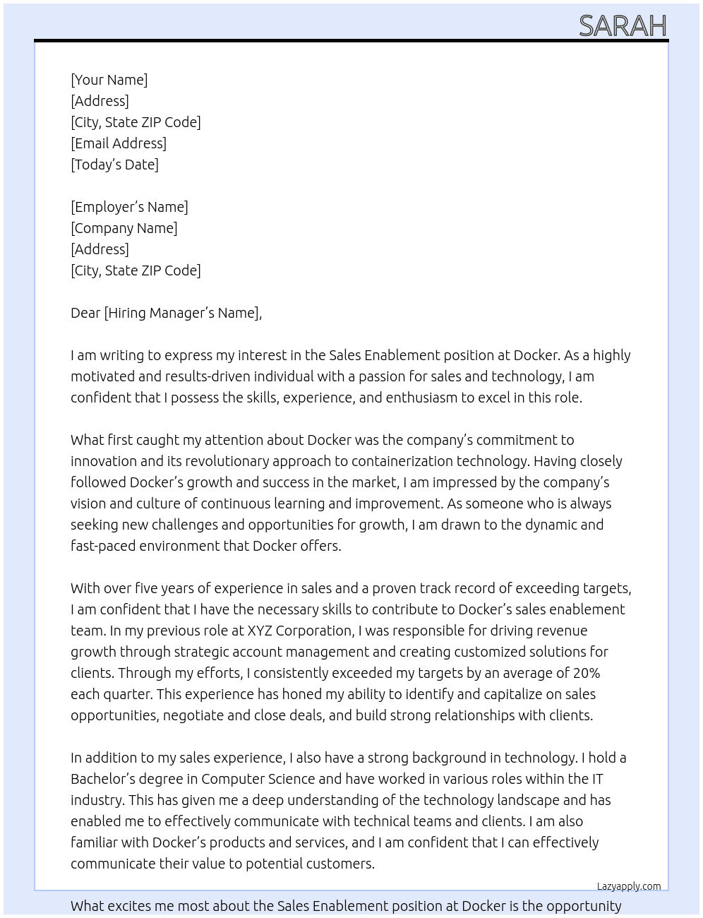 Sales enablement At docker Cover Letter