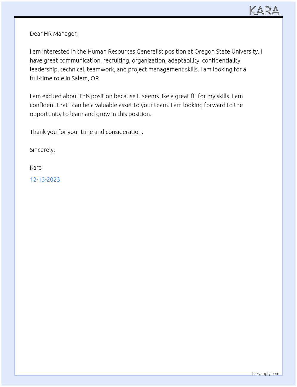 Human Resources Generalist At Oregon State University Cover Letter