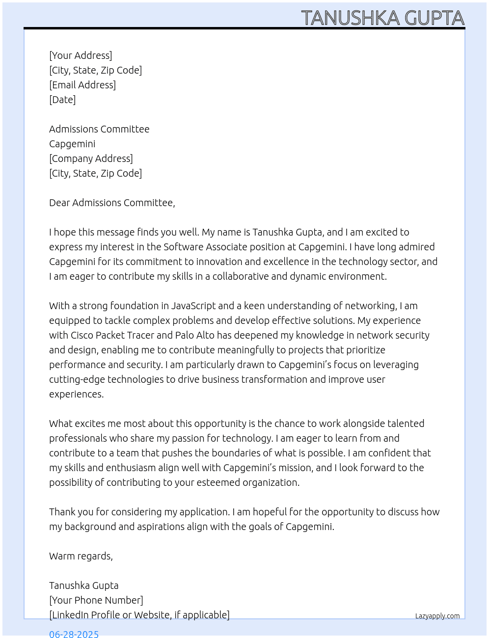 Cover letter for software associate - LazyApply