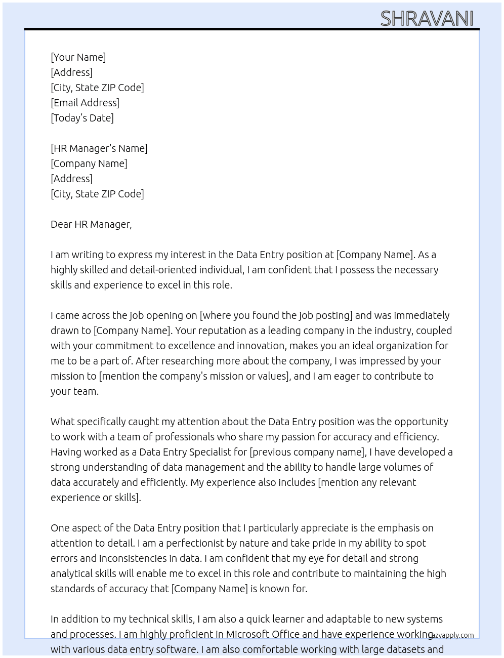 data entry At ddd Cover Letter