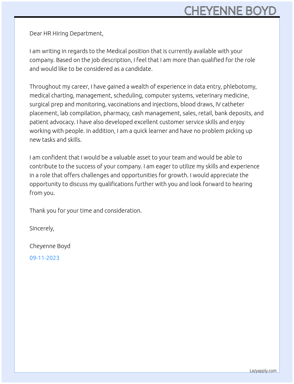 Medical At Any Cover Letter