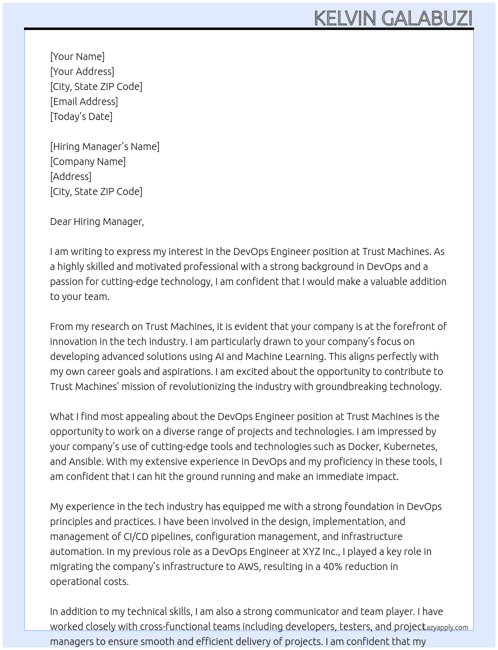 DevOps Engineer At Trust Machines Cover Letter