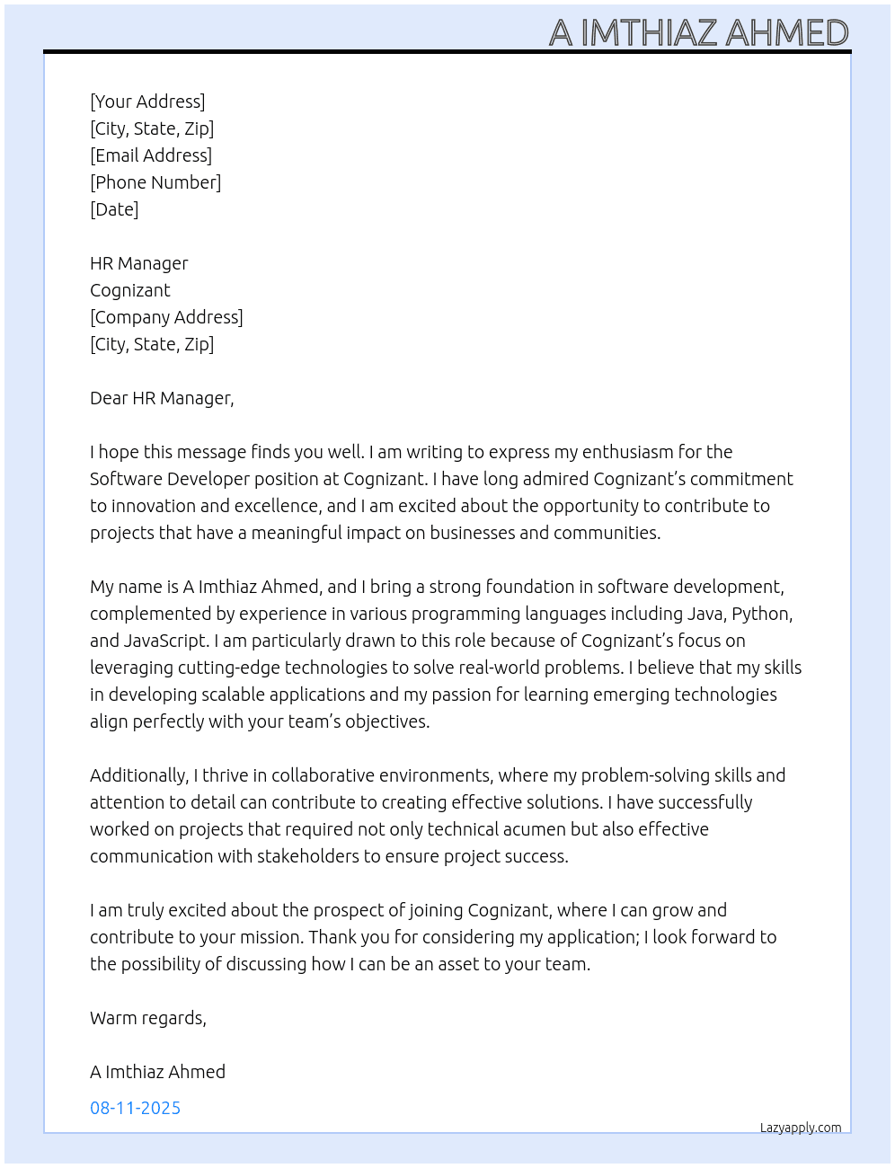 Cover letter for software devloper - LazyApply