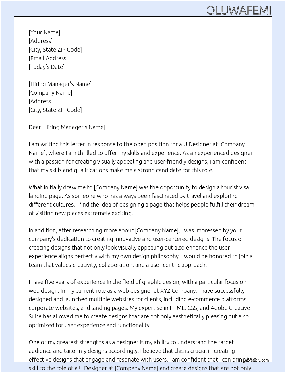 u designer At to design tourist visa landing page Cover Letter