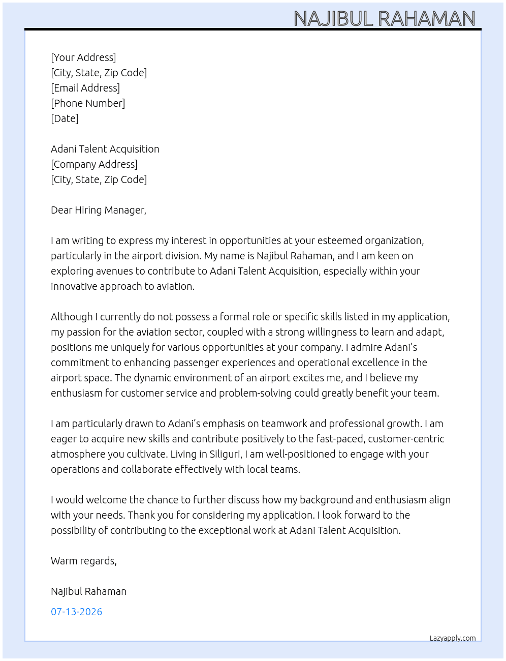 Cover letter for airport - LazyApply