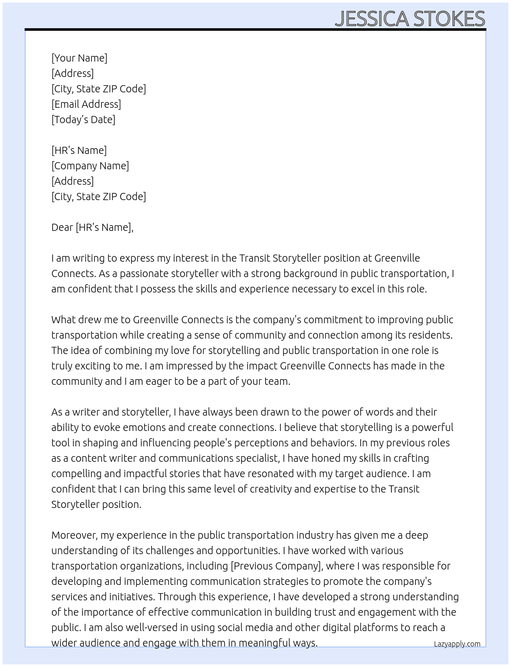 Transit Storyteller At Greenville Connects Cover Letter