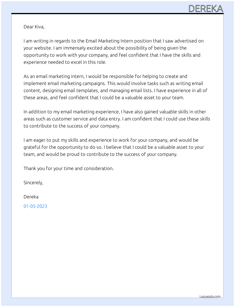 Cover letter for email marketing intern - LazyApply