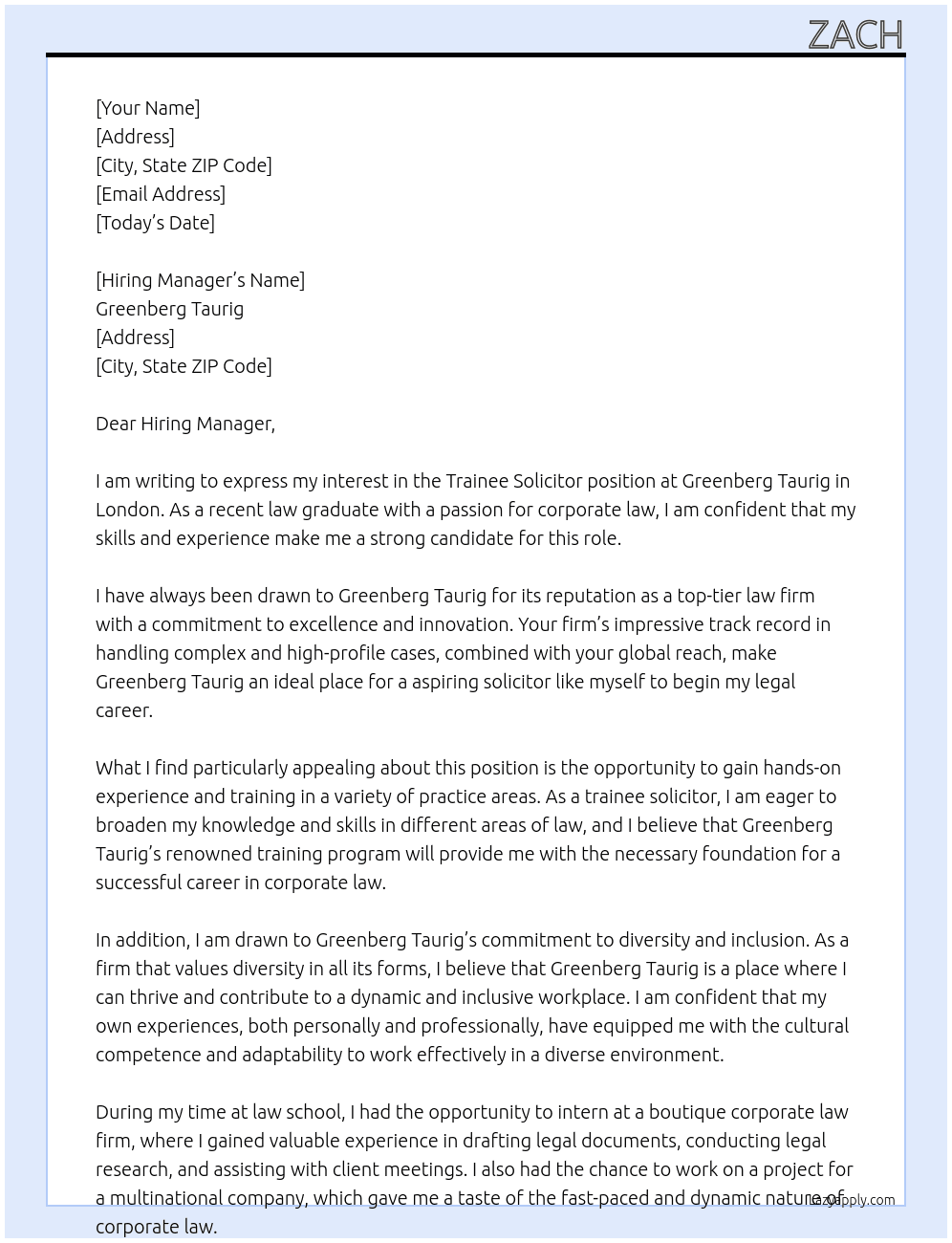 Trainee Solicitor At Greenberg Taurig Cover Letter