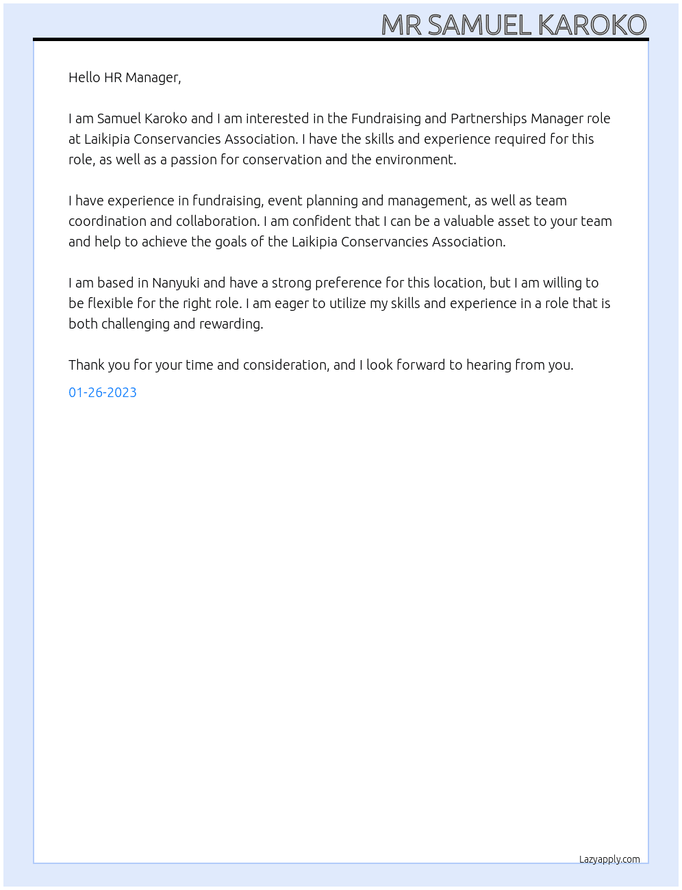 Cover letter for fundraising and partnerships manager - LazyApply