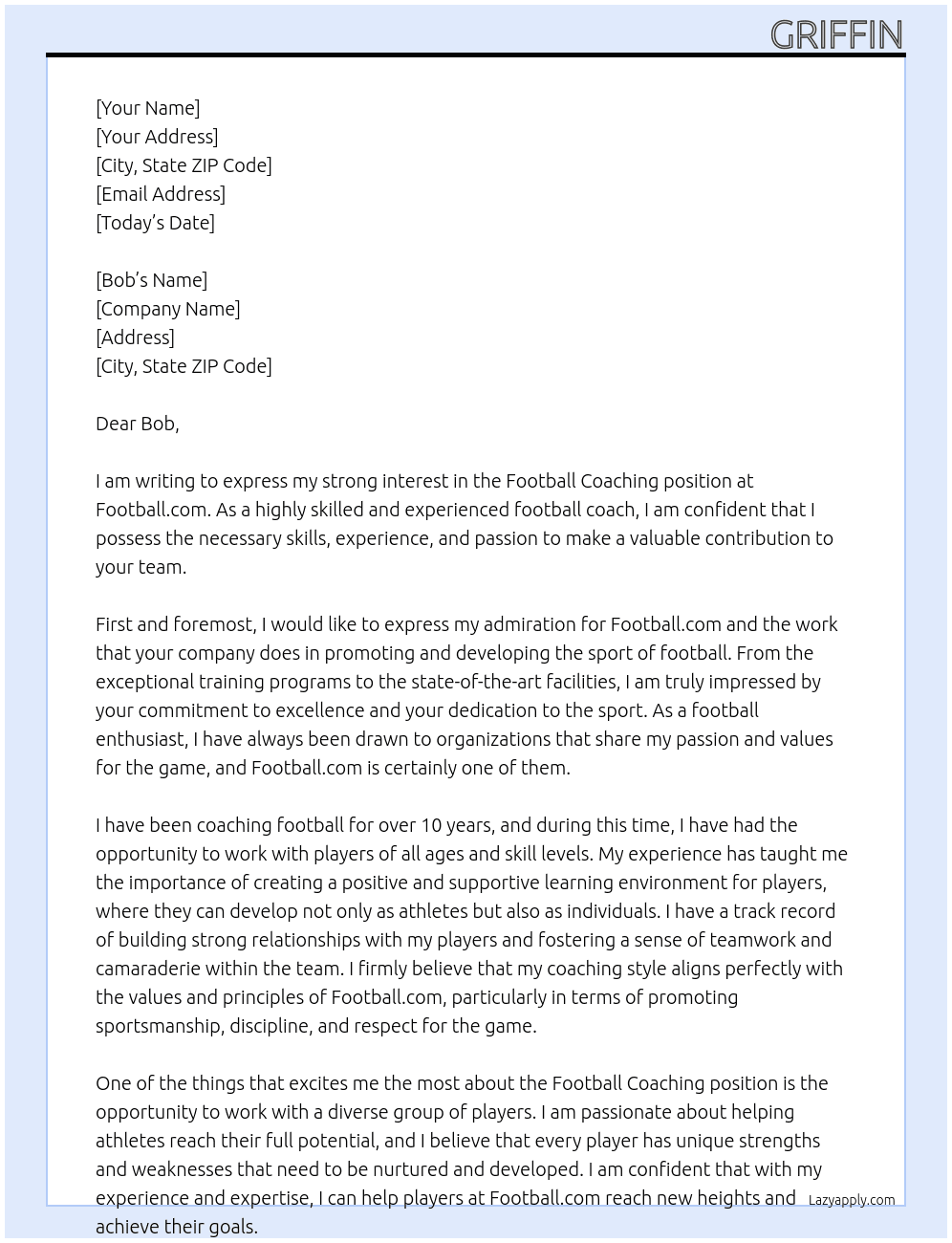 Cover letter for football coaching - LazyApply
