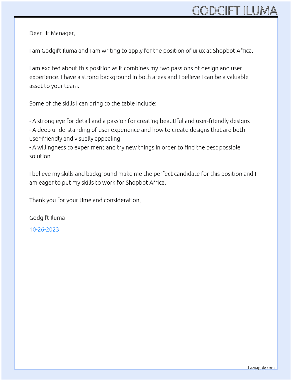 ui ux At Shopbot Africa Cover Letter