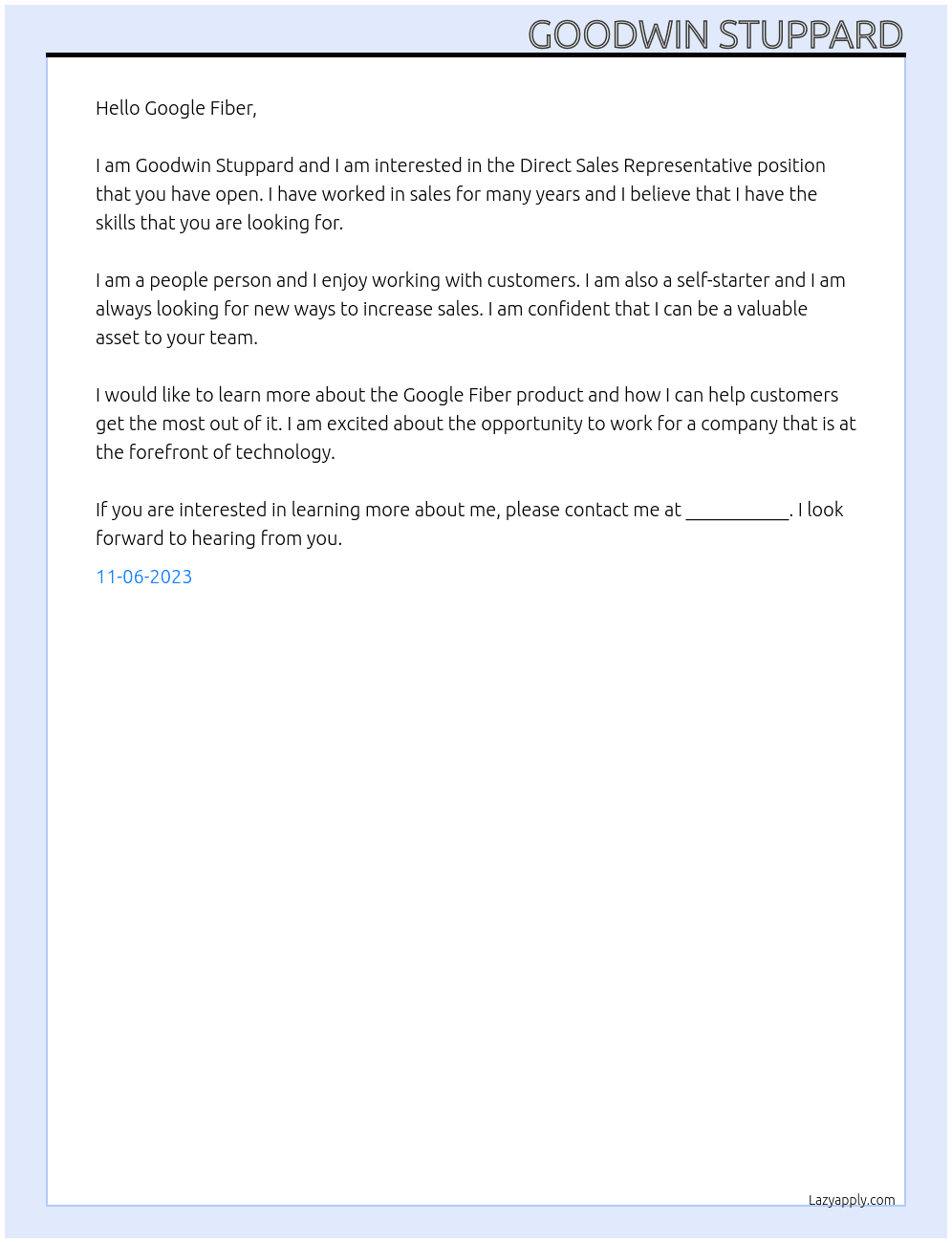 Direct Sales Representative At Google Cover Letter