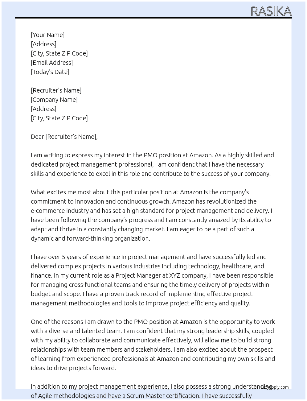 PMO At Amazon Cover Letter