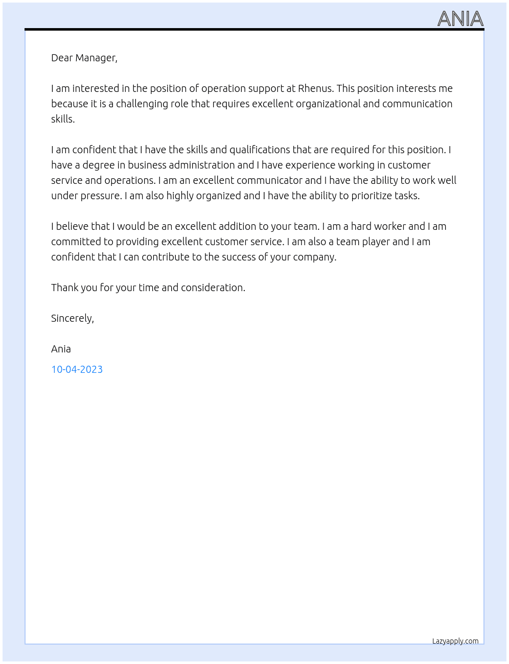 operation support At Rhenus Cover Letter